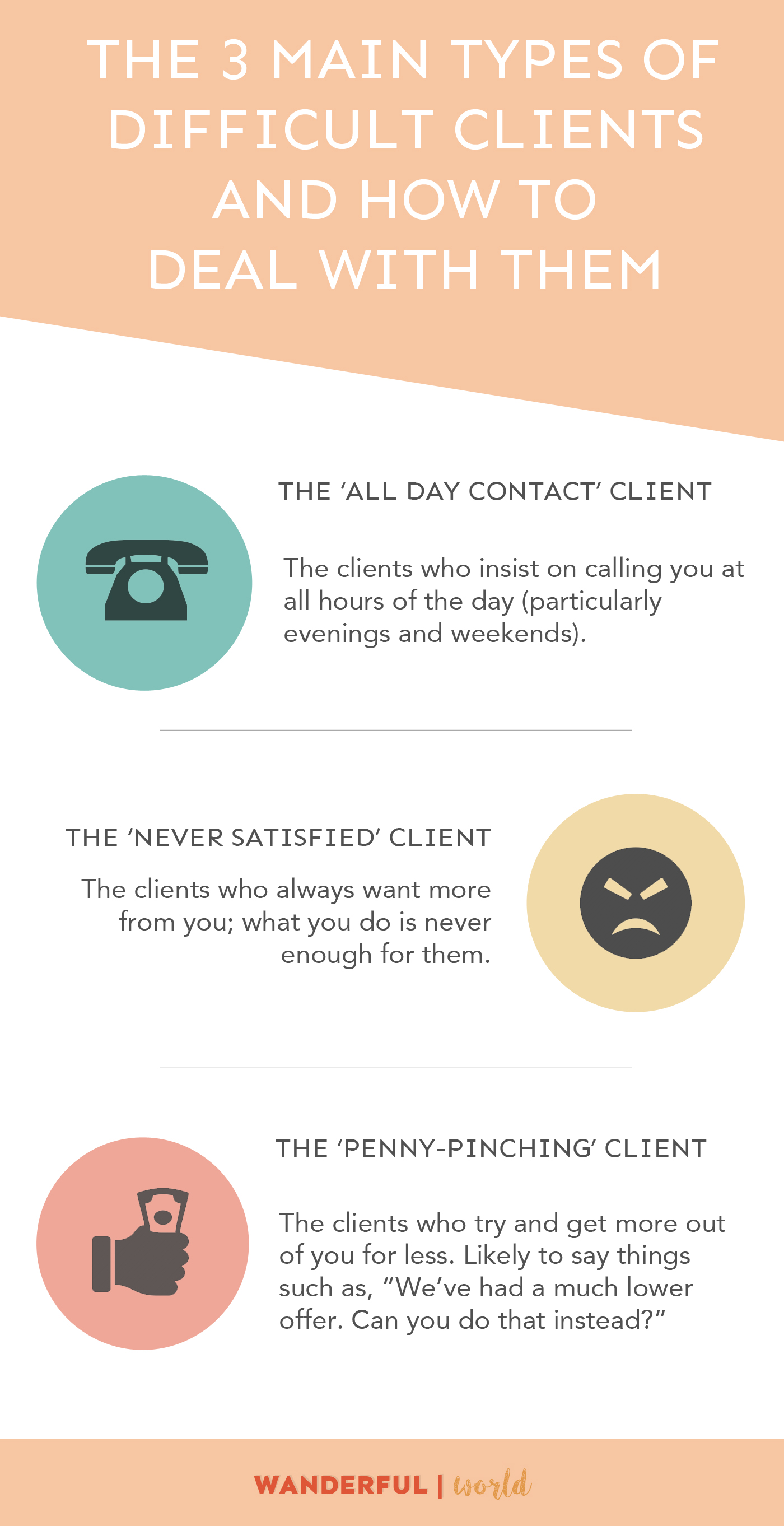 Just starting out as a freelancer? Here are the three main types of difficult clients you'll come across. Click through to find out another 3 and learn how to handle them without losing your cool! 